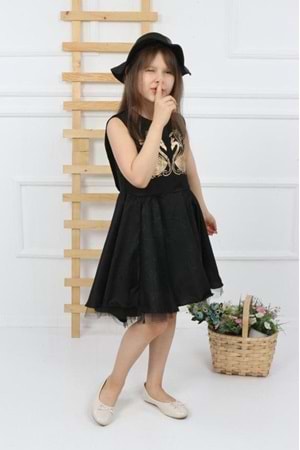 Miss Kuğu Varak Desen Şapkalı Kanatlı Kız Çocuk Elbise