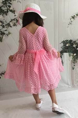 Pembe Şapkalı Dantelli 1 Yaş Kız Çocuk Elbise
