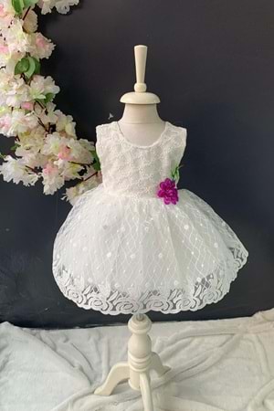 Saç Bantlı Papatyalı Dantelli Bebek Elbise PNPN146