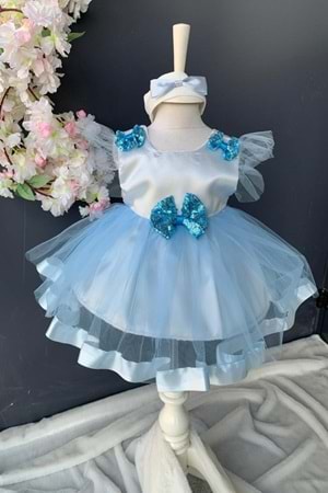 Pul Payet Fiyonklu Saten Kız Bebek Mevlütlük Elbise PNPN176