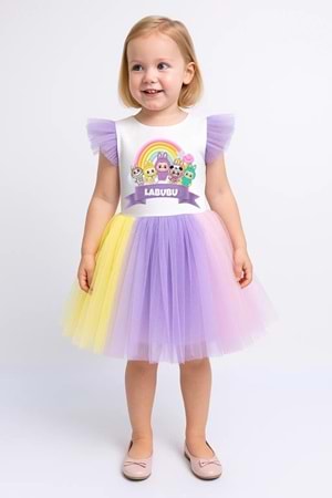 Rengarenk Etekli Kız Çocuk Parti Elbisesi