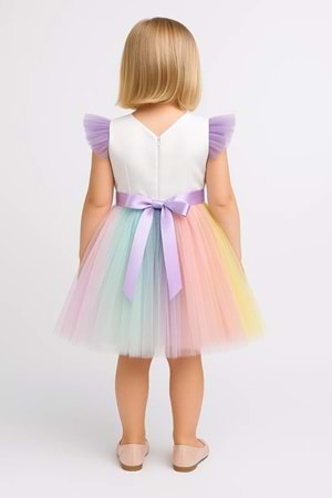 Rengarenk Etekli Kız Çocuk Parti Elbisesi