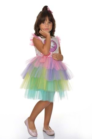 Kız Çocuk Boynuzlu At Pullu Tütü Elbise