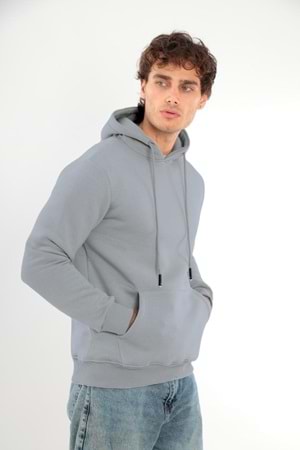 Erkek Sweatshirt Pamuklu Standart Fit Normal Kesim İçi Polarlı 3 İplik Kapüşonlu