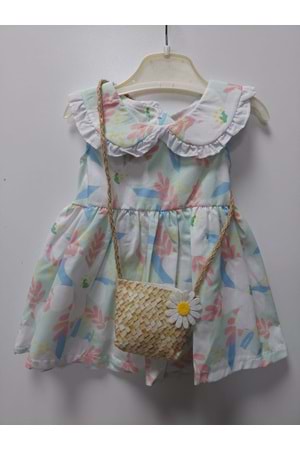 Kız Çantalı Bebe Yaka Pamuklu Çıtır Elbise TF7311