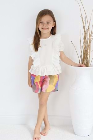 Fistolu Kelebek Motif Şortlu Pamuk Dokuma Kız Çocuk Takım TF7352