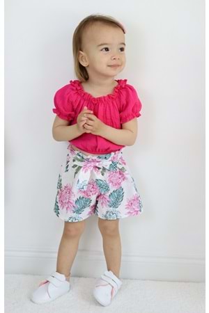 Palmiye Desen Müslin Kumaş Şortlu Kız Çocuk Takım TF7355