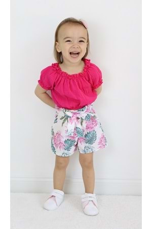 Palmiye Desen Müslin Kumaş Şortlu Kız Çocuk Takım TF7355