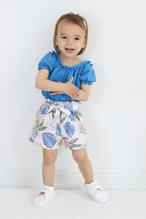 Palmiye Desen Müslin Kumaş Şortlu Kız Çocuk Takım TF7355