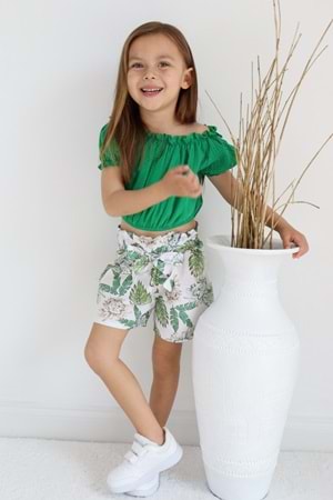 Palmiye Desen Müslin Kumaş Şortlu Kız Çocuk Takım TF7355