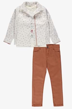 Gömlek ,Pantolon ,T-Shirt Yaprak Desen 3Parça Erkek Çocuk Takım TTR-02YPRK