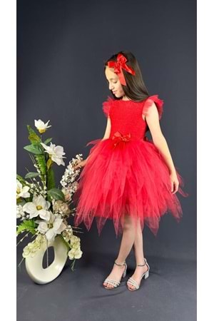 Mnk Tüllü Kırçıllı Kız Çocuk Parti Elbisesi