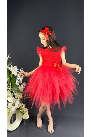 Mnk Tüllü Kırçıllı Kız Çocuk Parti Elbisesi