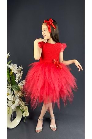 Mnk Tüllü Kırçıllı Kız Çocuk Parti Elbisesi