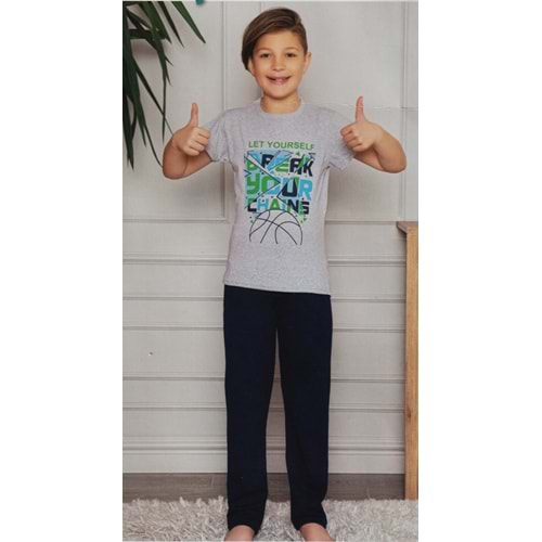 Kısa Kol Tişört , Uzun Pantolon Erkek Çocuk Pijama M00672