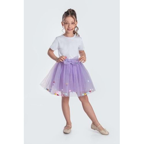 Ponpon Aksesuarlı Bayramlık Kız Çocuk Etek M00726