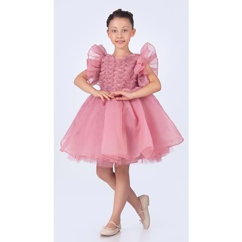 Maronia Kız Çocuk Prenses Model Abiye Elbise - Koyu Pembe M00746