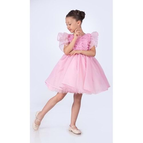 Maronia Kız Çocuk Prenses Model Abiye Elbise - Pembe M00746