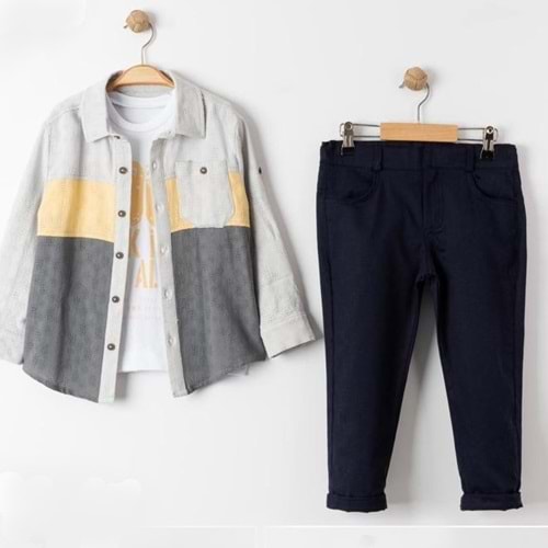 Cepli Gömlek , Pantolon , T-Shirt 3Parça Erkek Çocuk Takım MNK4016