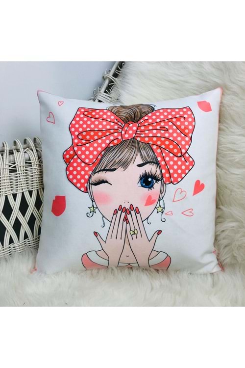 Süet Kumaş Fashion Girl Dekoratif Kırlent Kılıf - 43X43