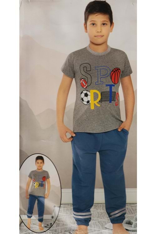 Kısa Kol Tişört , Uzun Pantolon Erkek Çocuk Pijama M00672