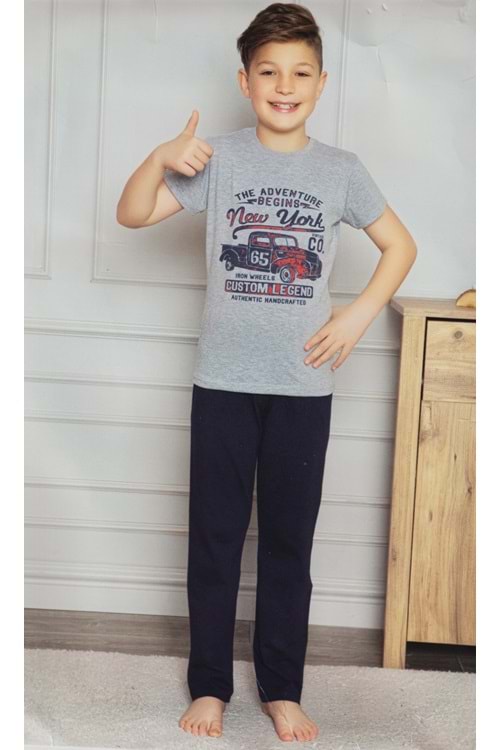 Kısa Kol Tişört , Uzun Pantolon Baskılı Erkek Çocuk Pijama M00673