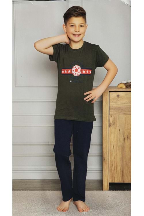 Kısa Kol Tişört , Uzun Pantolon Baskılı Erkek Çocuk Pijama M00673