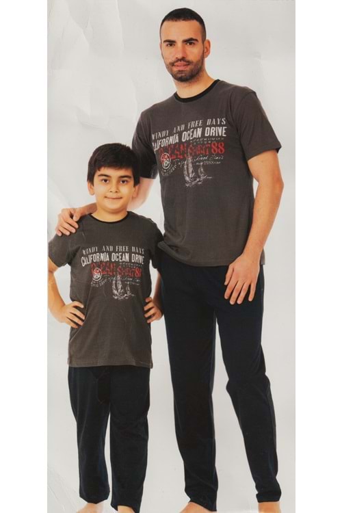 Erkek Çocuk Kısa Kol , Uzun Pantolonlu Penye Pijama Takım M00679