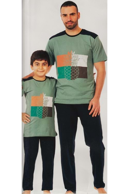 Erkek Çocuk Kısa Kol , Uzun Pantolonlu Penye Pijama Takım M00679