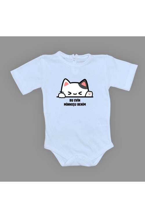 Minnoş Kedi Baskılı Bebek Çıtçıtlı Body Uzun Kısa Kolsuz