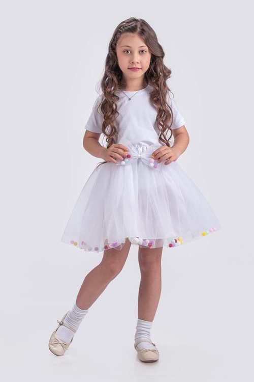 Ponpon Aksesuarlı Bayramlık Kız Çocuk Etek M00726