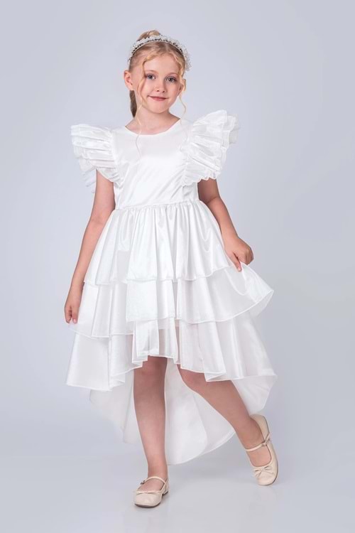 Kız Çocuk Kuyruklu , Taçlı Vragia Abiye Elbise M00745