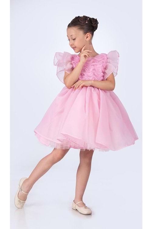 Maronia Kız Çocuk Prenses Model Abiye Elbise - Pembe M00746
