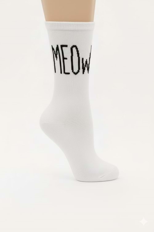 Kız Çocuk MEOW Yazılı Pamuklu Soket Çorap M00762