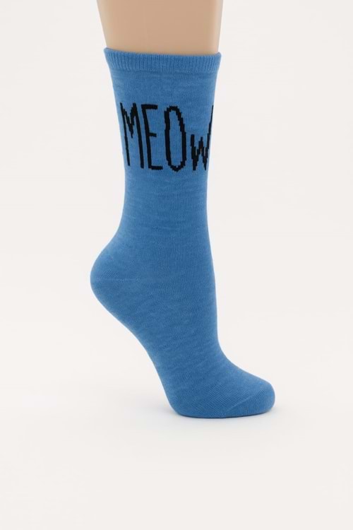 Kız Çocuk MEOW Yazılı Pamuklu Soket Çorap M00762