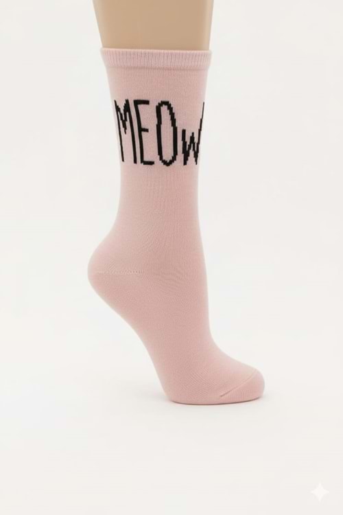 Kız Çocuk MEOW Yazılı Pamuklu Soket Çorap M00762