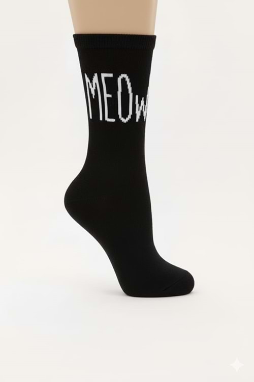 Kız Çocuk MEOW Yazılı Pamuklu Soket Çorap M00762
