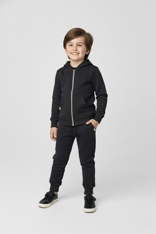 Erkek Çocuk Fermuar Kapamalı Kapüşonlu Mevsimlik Eşofman Takımı M00765