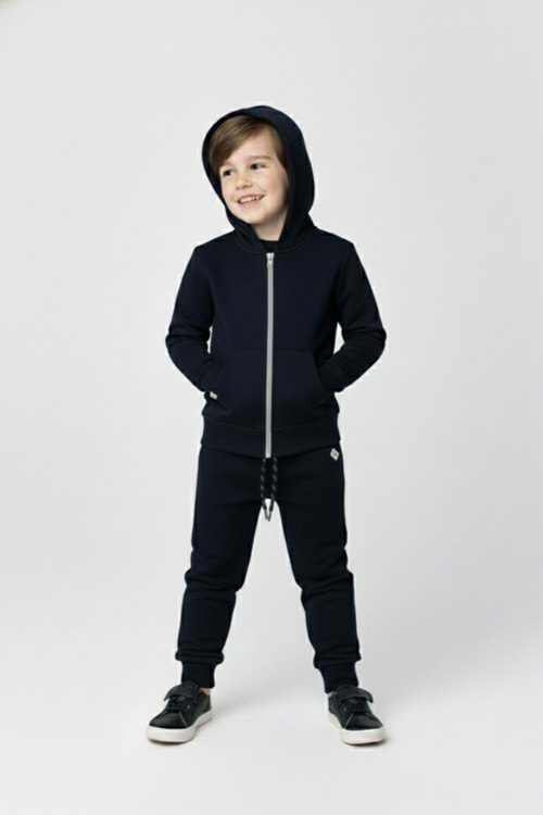 Erkek Çocuk Fermuar Kapamalı Kapüşonlu Mevsimlik Eşofman Takımı M00765