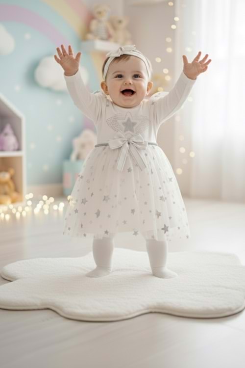 Kız Bebek Tütü Varaklı Saç Bantlı Elbise M00766