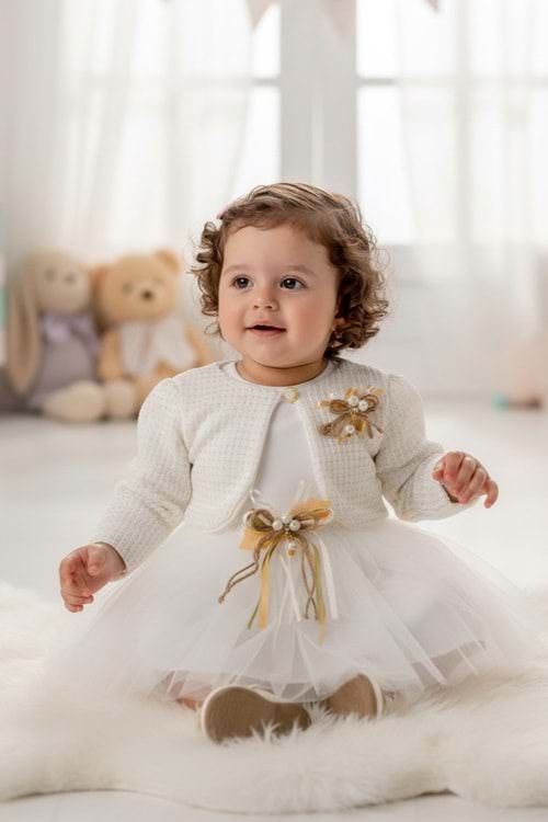 Triko Bolerolu Kız Bebek Elbise M00770