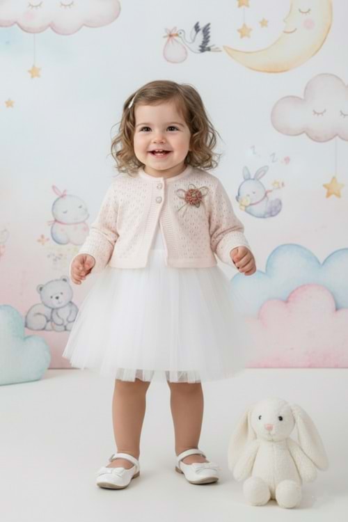 Triko Bolerolu Kız Bebek Elbise M00770