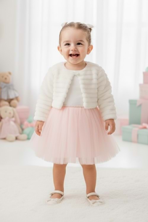 Pelüş Bolerolu Kız Bebek Elbise M00771