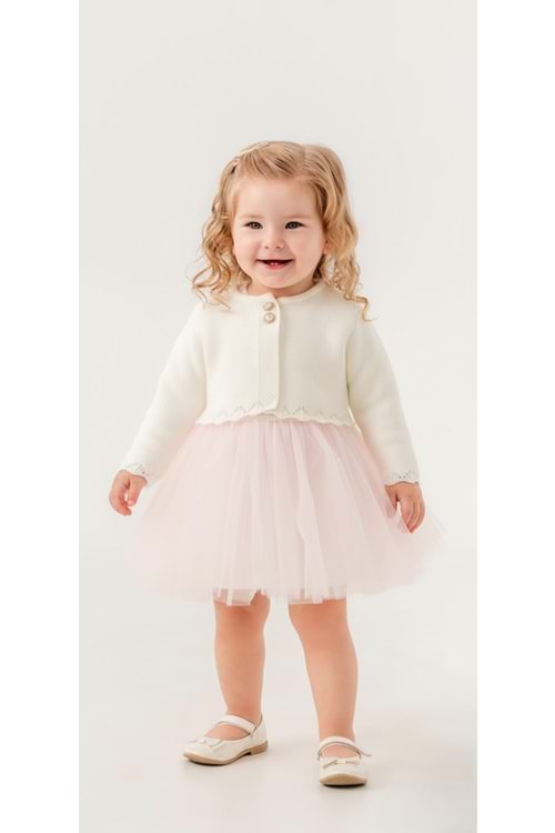 Triko Bolerolu Kız Bebek Elbise M00772