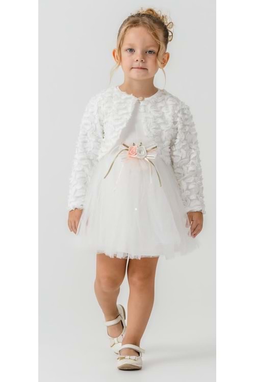 Triko Bolerolu Bel Çiçekli Kız Bebek Elbise M00773