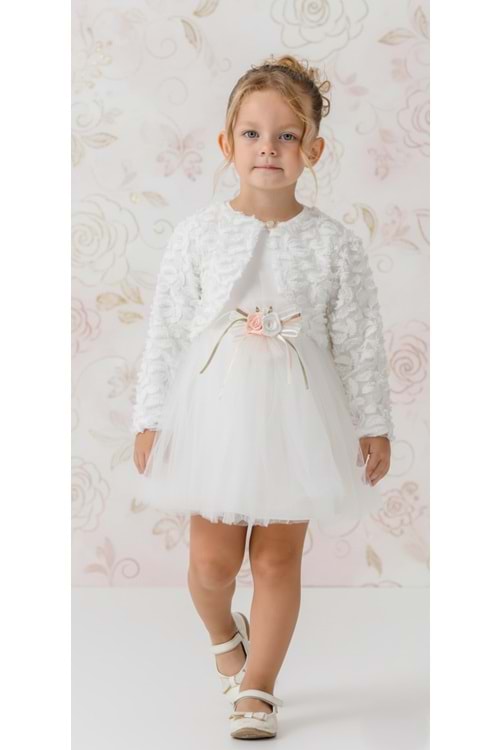 Triko Bolerolu Bel Çiçekli Kız Bebek Elbise M00773