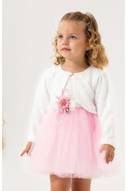 Triko Bolerolu Bel Çiçekli Kız Bebek Elbise M00773