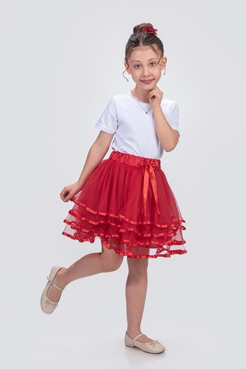 Kız Çocuk Kat Kat Parlak Şeritli Fiyonklu Tütü Etek M00781