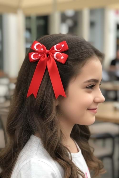 Türk Bayraklı Kırmızı Fiyonk Saç Tokası M00784