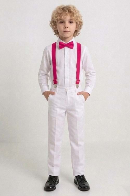 Beyaz Pantolon Gömlekli Erkek Çocuk Takım M00809